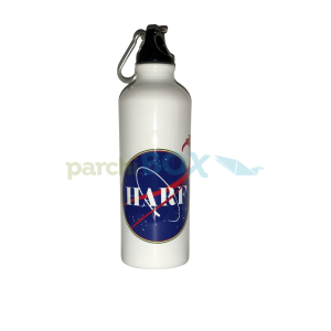 borraccia in alluminio con moschettone cosmo academy logo accademia spaziale Harf